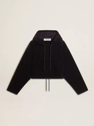 Hanorac negru din chenille pentru femei, cu broderie pe spate