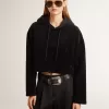 Hanorac negru din chenille pentru femei, cu broderie pe spate Hanorac negru din chenille pentru femei, cu broderie pe spate