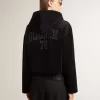 Hanorac negru din chenille pentru femei, cu broderie pe spate Hanorac negru din chenille pentru femei, cu broderie pe spate