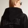 Hanorac negru din chenille pentru femei, cu broderie pe spate Hanorac negru din chenille pentru femei, cu broderie pe spate