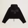 Hanorac negru din chenille pentru femei, cu broderie pe spate Hanorac negru din chenille pentru femei, cu broderie pe spate