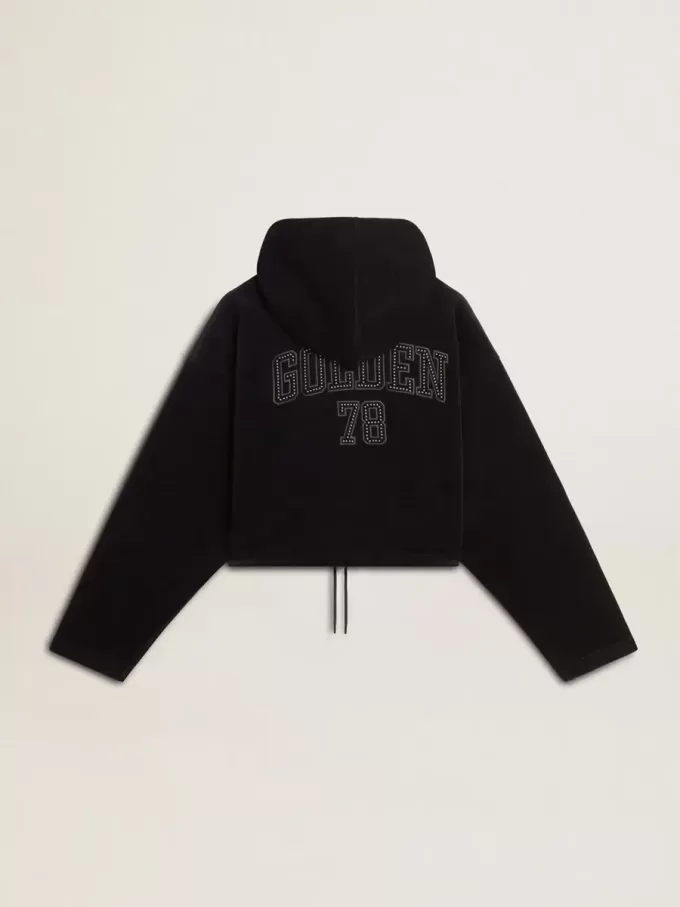 Hanorac negru din chenille pentru femei, cu broderie pe spate Hanorac negru din chenille pentru femei, cu broderie pe spate
