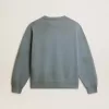 Hanorac oversized în culoarea albastru deschis, cu finisaj uzat Hanorac oversized în culoarea albastru deschis, cu finisaj uzat