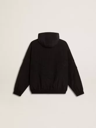 Hanorac pentru femei din nailon negru cu cristale ton pe ton