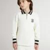 Hanorac polo alb din bumbac pentru copii, cu broderie pe piept și imprimeu pe spate Hanorac polo alb din bumbac pentru copii, cu broderie pe piept și imprimeu pe spate