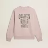 Hanorac unisex cu guler rotund, de culoare roz vechi, cu imprimeu verde cu logo