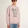 Hanorac unisex cu guler rotund, de culoare roz vechi, cu imprimeu verde cu logo