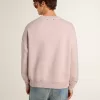 Hanorac unisex cu guler rotund, de culoare roz vechi, cu imprimeu verde cu logo