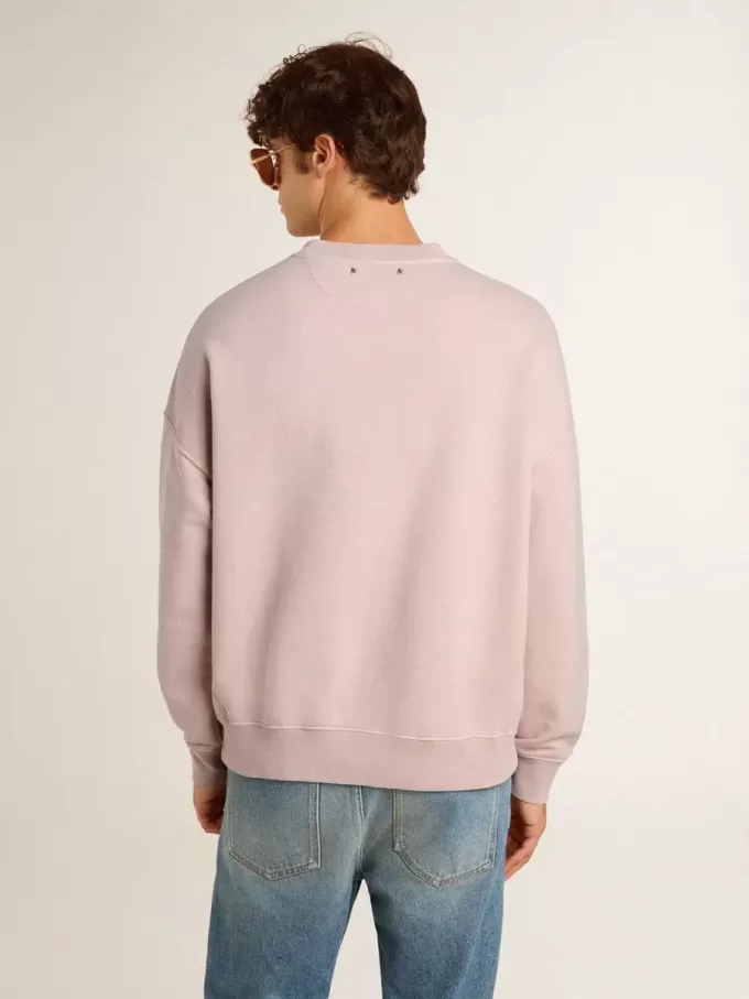 Hanorac unisex cu guler rotund, de culoare roz vechi, cu imprimeu verde cu logo