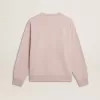 Hanorac unisex cu guler rotund, de culoare roz vechi, cu imprimeu verde cu logo