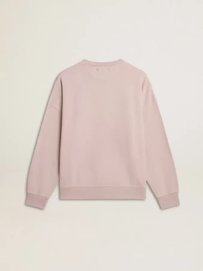 Hanorac unisex cu guler rotund, de culoare roz vechi, cu imprimeu verde cu logo
