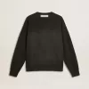 Hanorac unisex din bumbac negru uzat, cu logo brodat Hanorac unisex din bumbac negru uzat, cu logo brodat