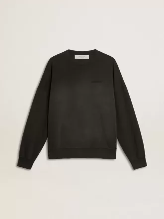 Hanorac unisex din bumbac negru uzat, cu logo brodat