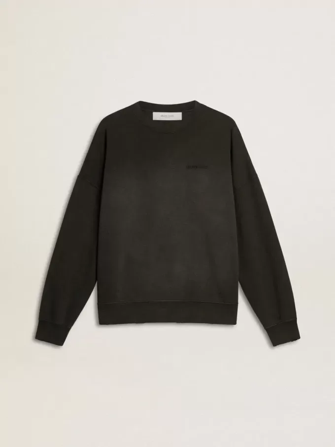 Hanorac unisex din bumbac negru uzat, cu logo brodat Hanorac unisex din bumbac negru uzat, cu logo brodat