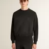 Hanorac unisex din bumbac negru uzat, cu logo brodat Hanorac unisex din bumbac negru uzat, cu logo brodat