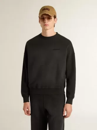 Hanorac unisex din bumbac negru uzat, cu logo brodat