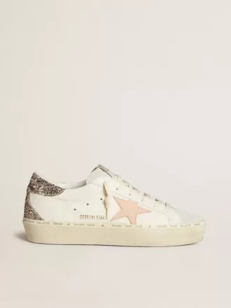 Hi Star din piele nappa albă cu stea din piele roz și talpă cu glitter Hi Star din piele nappa albă cu stea din piele roz și talpă cu glitter