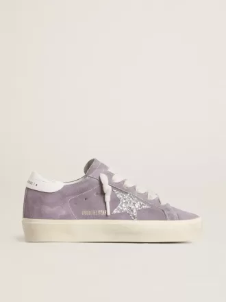 Hi Star pentru femei din piele de căprioară violetă cu stea argintie strălucitoare