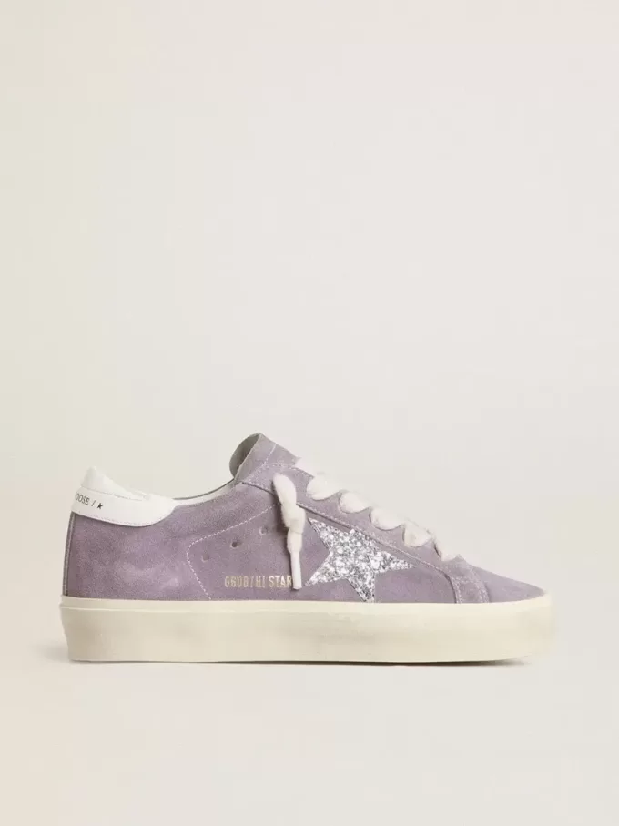 Hi Star pentru femei din piele de căprioară violetă cu stea argintie strălucitoare Hi Star pentru femei din piele de căprioară violetă cu stea argintie strălucitoare