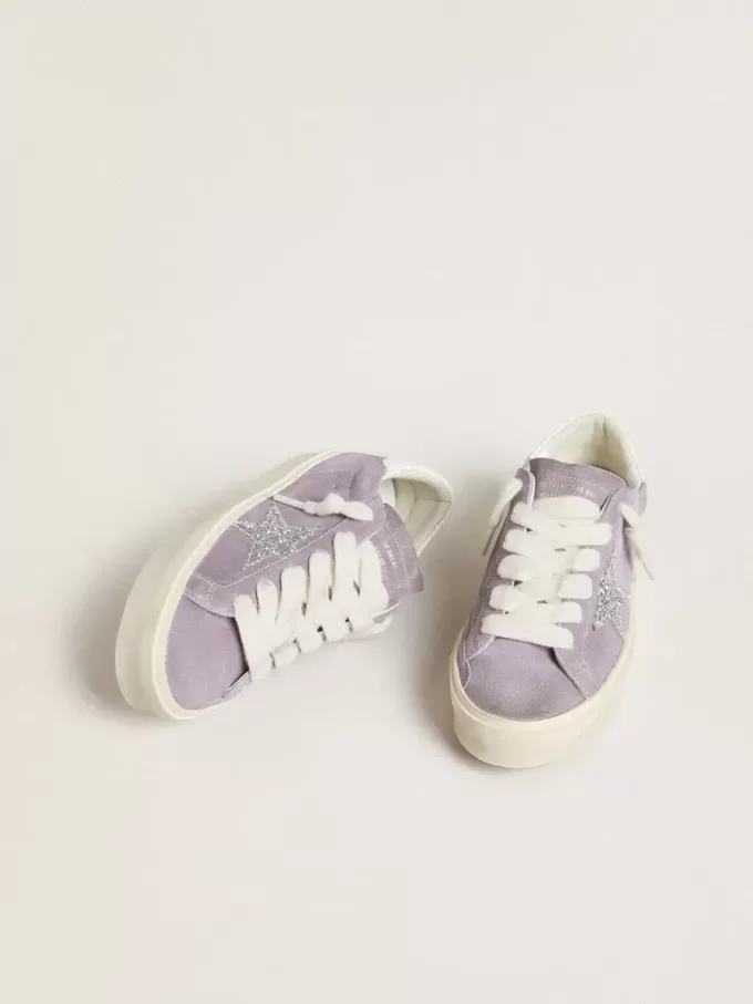 Hi Star pentru femei din piele de căprioară violetă cu stea argintie strălucitoare Hi Star pentru femei din piele de căprioară violetă cu stea argintie strălucitoare