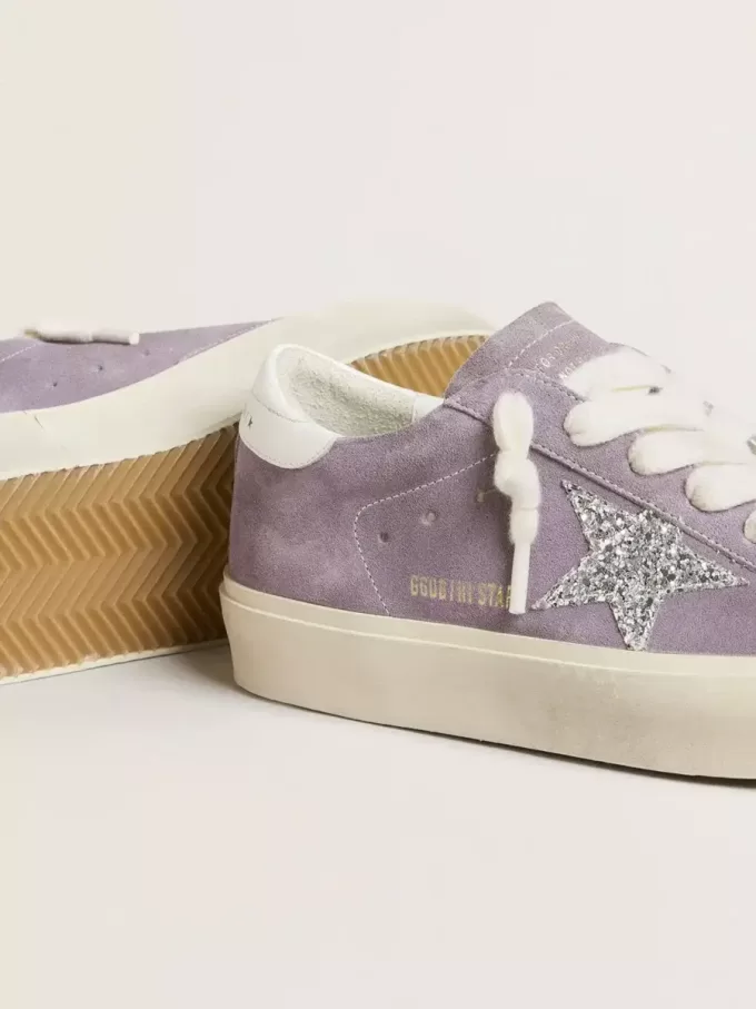 Hi Star pentru femei din piele de căprioară violetă cu stea argintie strălucitoare Hi Star pentru femei din piele de căprioară violetă cu stea argintie strălucitoare