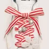 Șireturi „Playful” cu dungi roșii și bej, cu aplicații decorative Șireturi „Playful” cu dungi roșii și bej, cu aplicații decorative