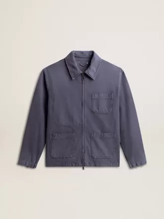 Jacheta albastră pentru bărbați din bumbac denim cu tratament distressat