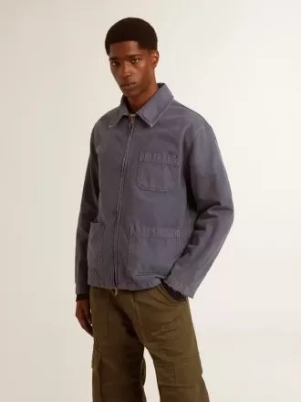 Jacheta albastră pentru bărbați din bumbac denim cu tratament distressat