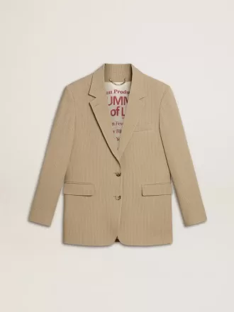 Jacheta bej cu dungi fine, cu un singur rând de nasturi, pentru femei, cu croială oversized