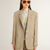 Jacheta bej cu dungi fine, cu un singur rând de nasturi, pentru femei, cu croială oversized