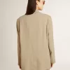 Jacheta bej cu dungi fine, cu un singur rând de nasturi, pentru femei, cu croială oversized