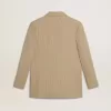 Jacheta bej cu dungi fine, cu un singur rând de nasturi, pentru femei, cu croială oversized