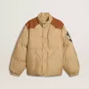 Jacheta bomber bej cu detalii din piele și patch-uri Jacheta bomber bej cu detalii din piele și patch-uri