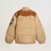 Jacheta bomber bej cu detalii din piele și patch-uri Jacheta bomber bej cu detalii din piele și patch-uri