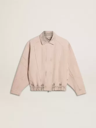Jacheta bomber din denim vopsită în roz pentru femei