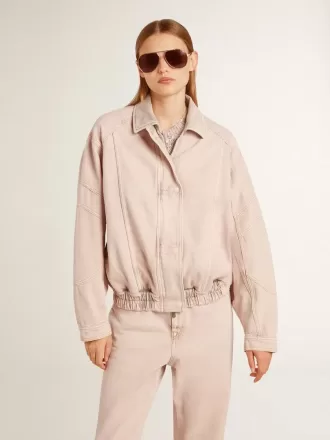 Jacheta bomber din denim vopsită în roz pentru femei