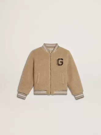 Jacheta bomber din fleece bej pentru copii