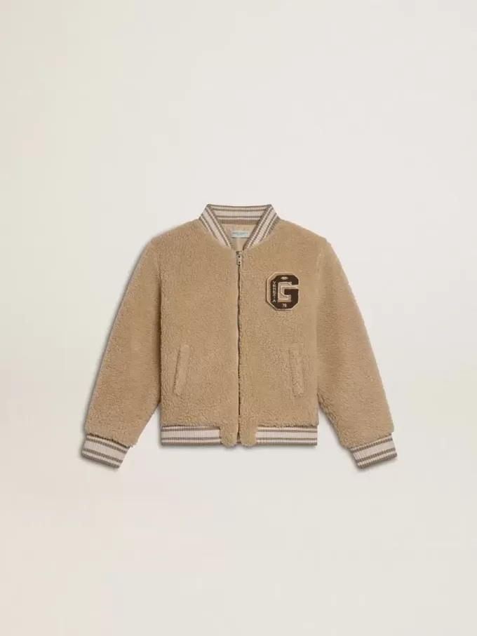 Jacheta bomber din fleece bej pentru copii