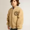Jacheta bomber din fleece bej pentru copii
