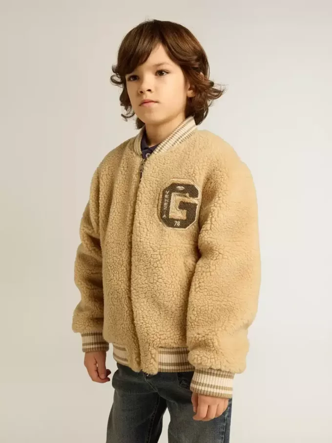 Jacheta bomber din fleece bej pentru copii