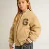 Jacheta bomber din fleece bej pentru copii
