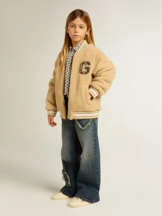 Jacheta bomber din fleece bej pentru copii