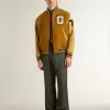 Jacheta bomber din lână galben ocru cu mâneci din piele Jacheta bomber din lână galben ocru cu mâneci din piele
