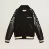 Jacheta bomber din lână neagră cu patch Jacheta bomber din lână neagră cu patch