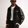 Jacheta bomber din lână neagră cu patch Jacheta bomber din lână neagră cu patch
