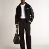 Jacheta bomber din lână neagră cu patch Jacheta bomber din lână neagră cu patch
