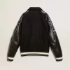 Jacheta bomber din lână neagră cu patch Jacheta bomber din lână neagră cu patch