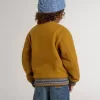 Jacheta bomber din lână pentru copii, de culoare galben ocru, cu patch