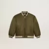 Jacheta bomber din nailon verde militar pentru copii, cu inscripție pe spate