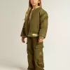 Jacheta bomber din nailon verde militar pentru copii, cu inscripție pe spate
